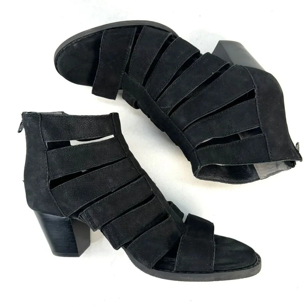 Vionic Heels Womens 6 Black Leather Harlow Gladiator Orthothic Bootie Shoes